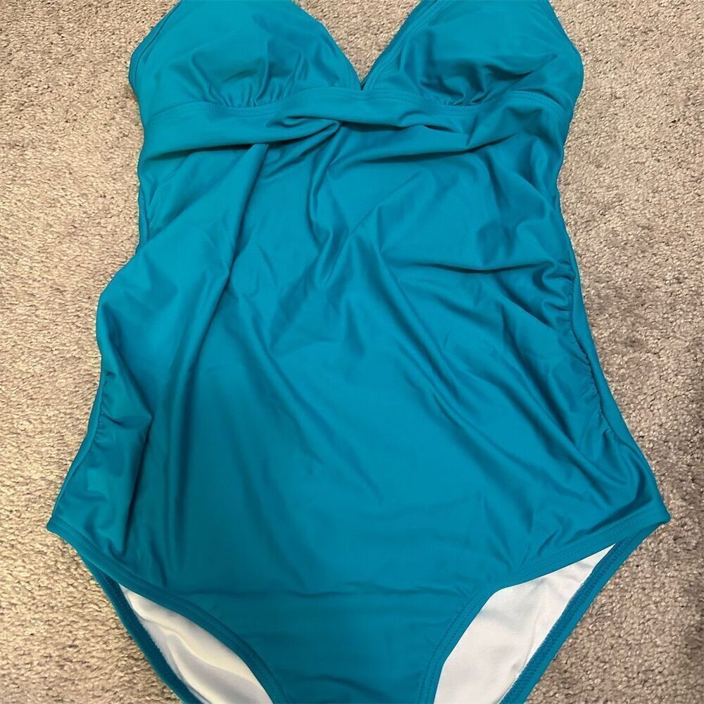 Stylish Turquoise One-Piece Swimsuit Twist-Front Adjustable Straps Women’s M